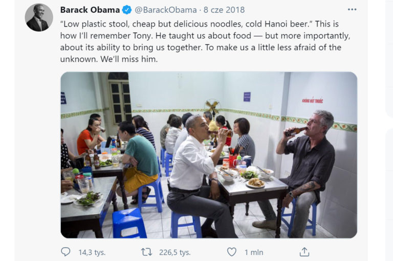 Wpis Baracka Obamy po śmierci Anthonego Bourdeina, który wspomina słynnego kucharza i restaurację w Wietnamie