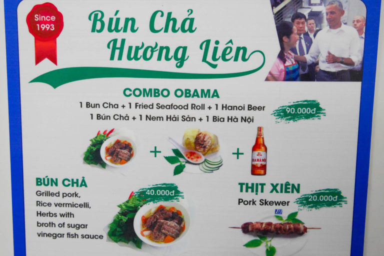Menu restauracji w Wietnamie, gdzie jadł Barack Obama